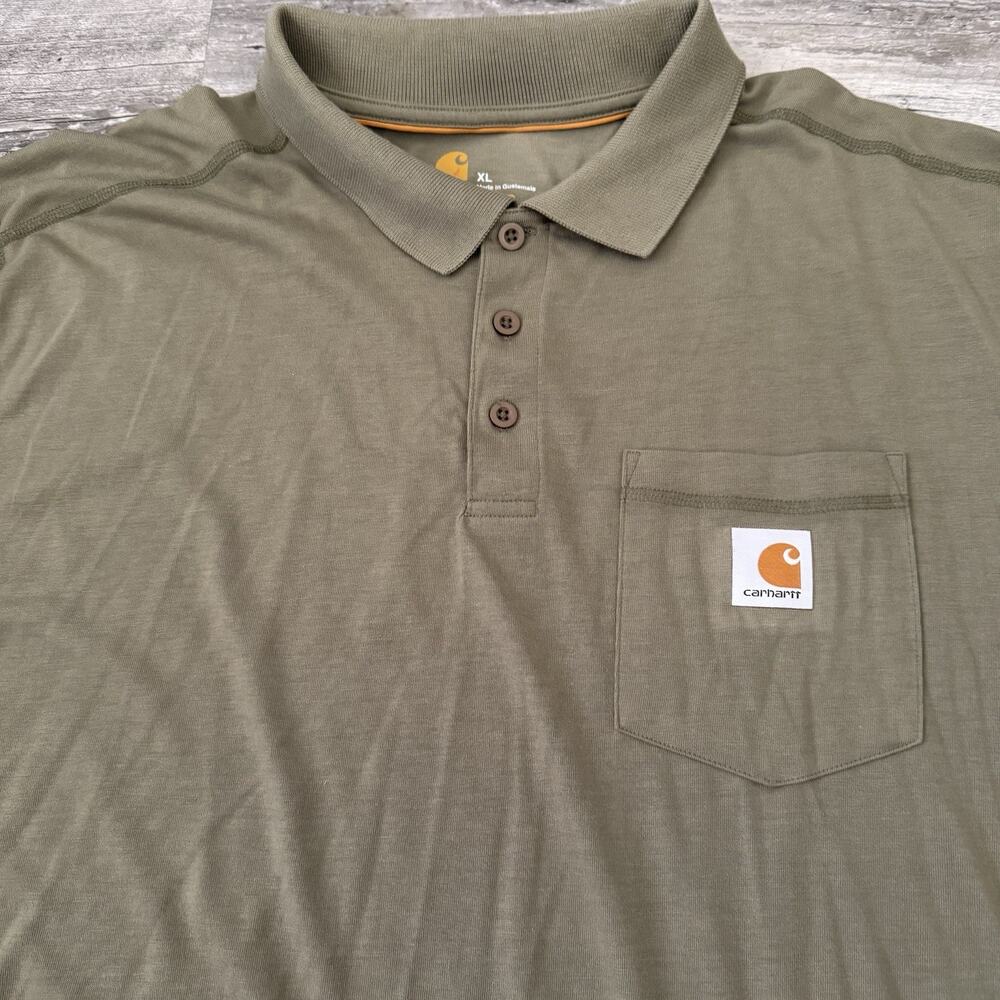 Carhartt Force Polo Shirt Mens XL Olive Green Relaxed Fit Logo Pocket Workwear